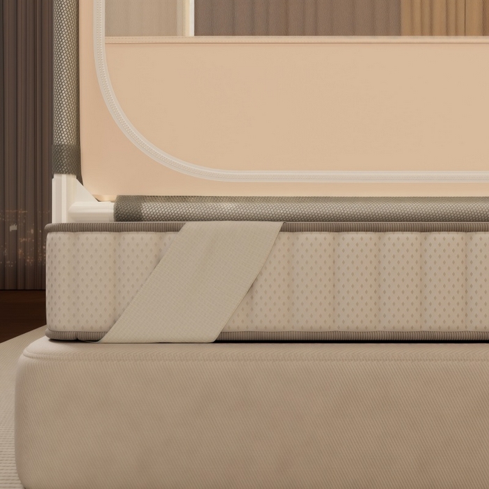 91家纺网 家纺一手货源 找家纺 友承家纺 2026新款方顶坐床蚊帐防摔蚊帐家用卧室免安装儿童婴儿防止掉床罩三开门加粗拉链加粗支架 米色