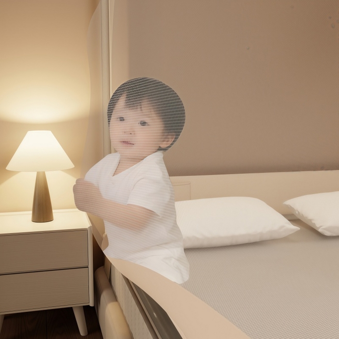 91家纺网 家纺一手货源 找家纺 友承家纺 2026新款方顶坐床蚊帐防摔蚊帐家用卧室免安装儿童婴儿防止掉床罩三开门加粗拉链加粗支架 米色