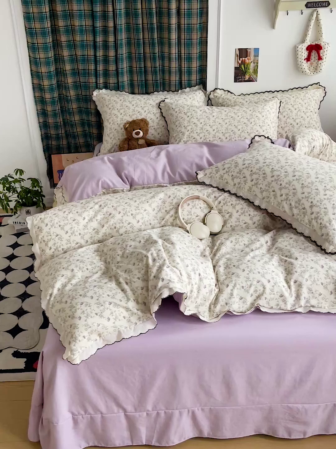 91家纺网 家纺一手货源 找家纺 金梦拉家纺 2026春夏新款古法水洗棉花边系列四件套 花边-紫藤花