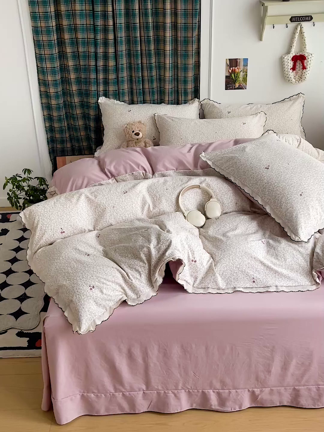 91家纺网 家纺一手货源 找家纺 金梦拉家纺 2026春夏新款古法水洗棉花边系列四件套 花边-春满园