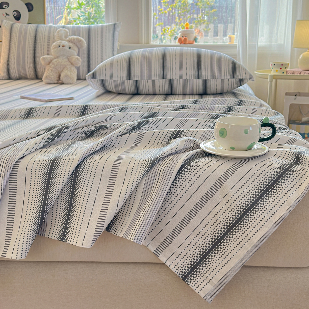 91家纺网 家纺一手货源 找家纺 莱登卡奴 2026新款A类100%全棉纯棉老粗布单床单系列 莫奈灰