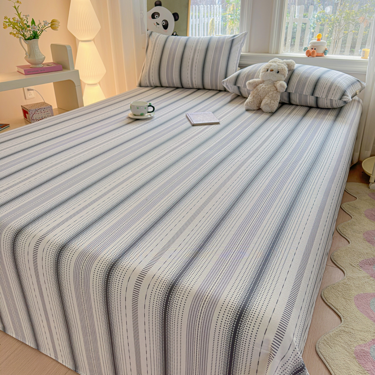 91家纺网 家纺一手货源 找家纺 莱登卡奴 2026新款A类100%全棉纯棉老粗布单床单系列 莫奈灰