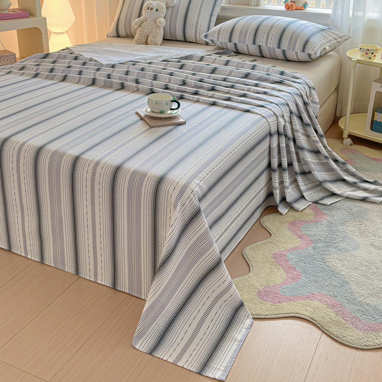 91家纺网 家纺一手货源 找家纺 莱登卡奴 2026新款A类100%全棉纯棉老粗布单床单系列 莫奈灰