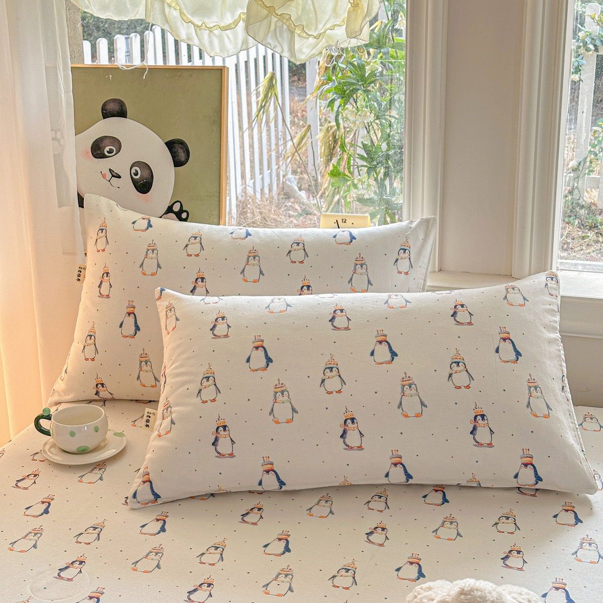 91家纺网 家纺一手货源 找家纺 莱登卡奴 2026新款A类100%全棉纯棉老粗布单床单系列 企鹅