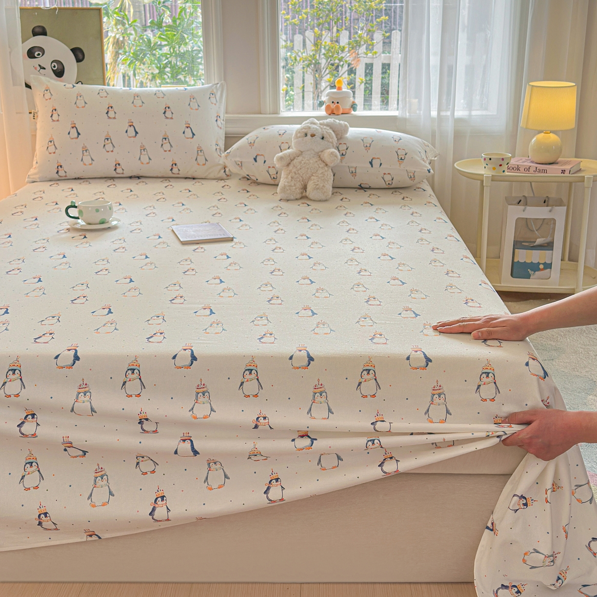 91家纺网 家纺一手货源 找家纺 莱登卡奴 2026新款A类100%全棉纯棉老粗布单床单系列 企鹅