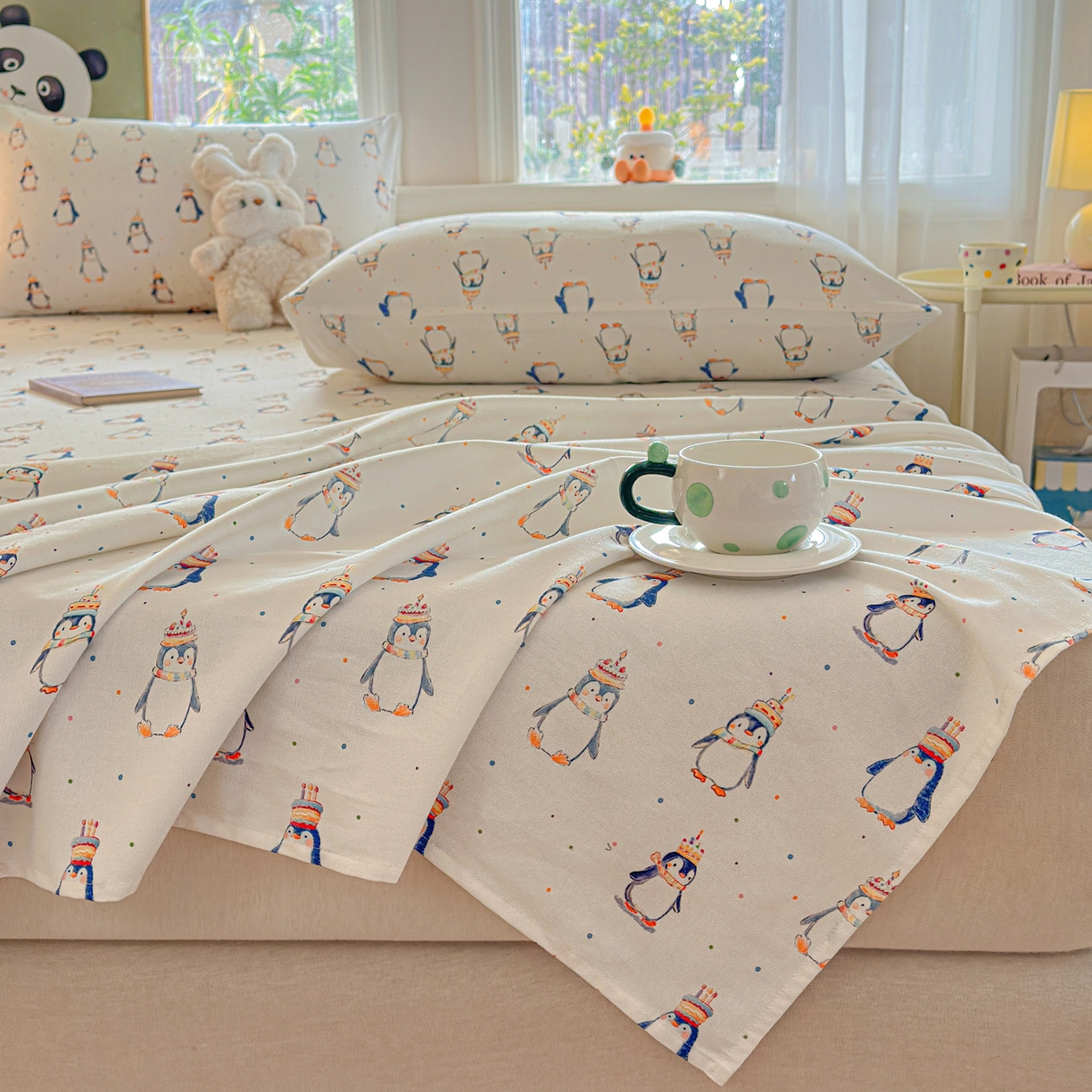 91家纺网 家纺一手货源 找家纺 莱登卡奴 2026新款A类100%全棉纯棉老粗布单床单系列 企鹅