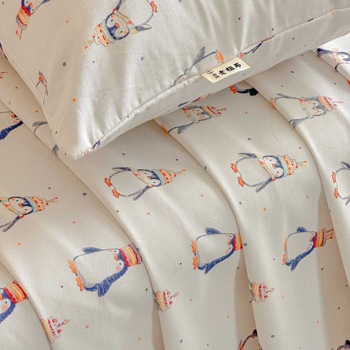 91家纺网 家纺一手货源 找家纺 莱登卡奴 2026新款A类100%全棉纯棉老粗布单床单系列 企鹅