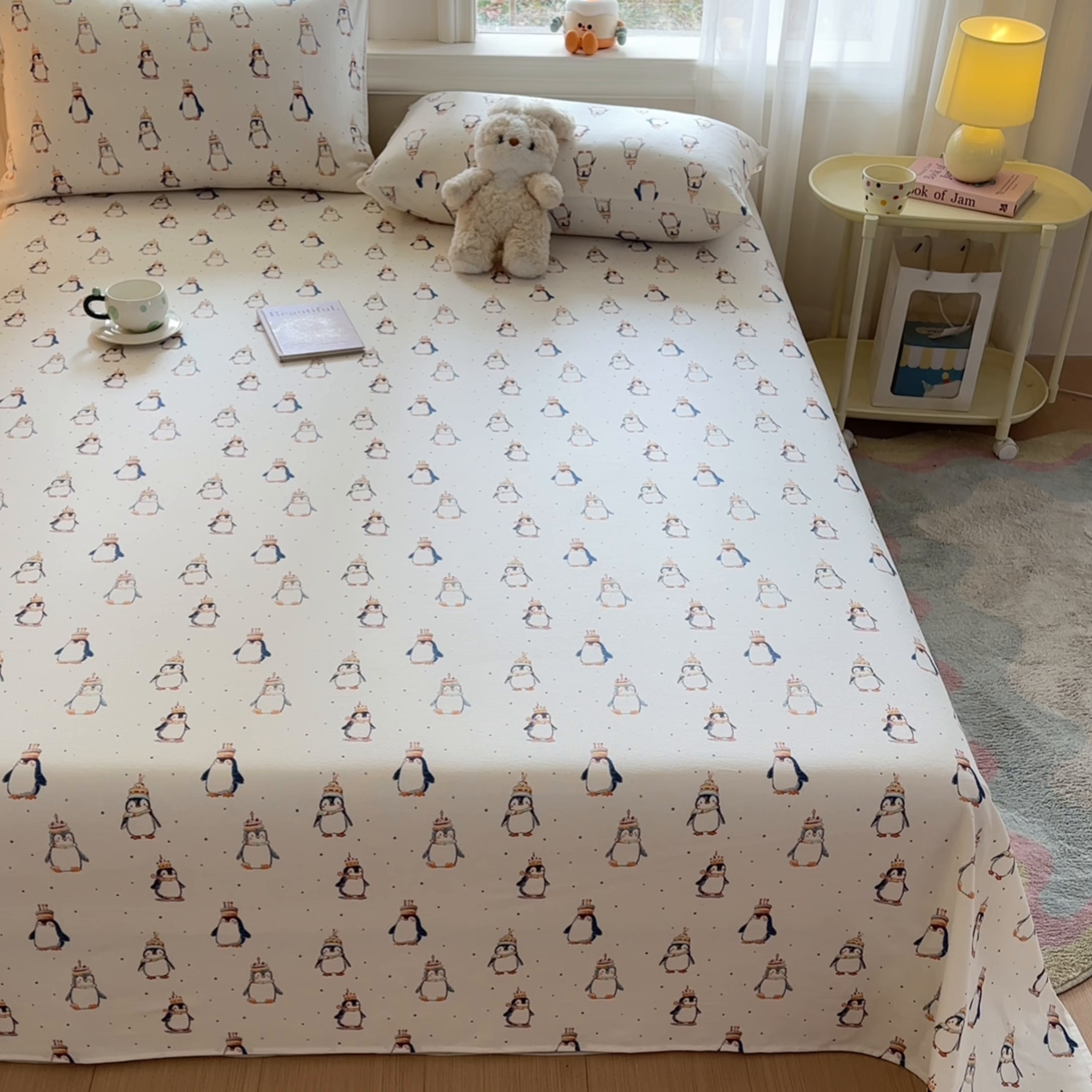 91家纺网 家纺一手货源 找家纺 莱登卡奴 2026新款A类100%全棉纯棉老粗布单床单系列 企鹅