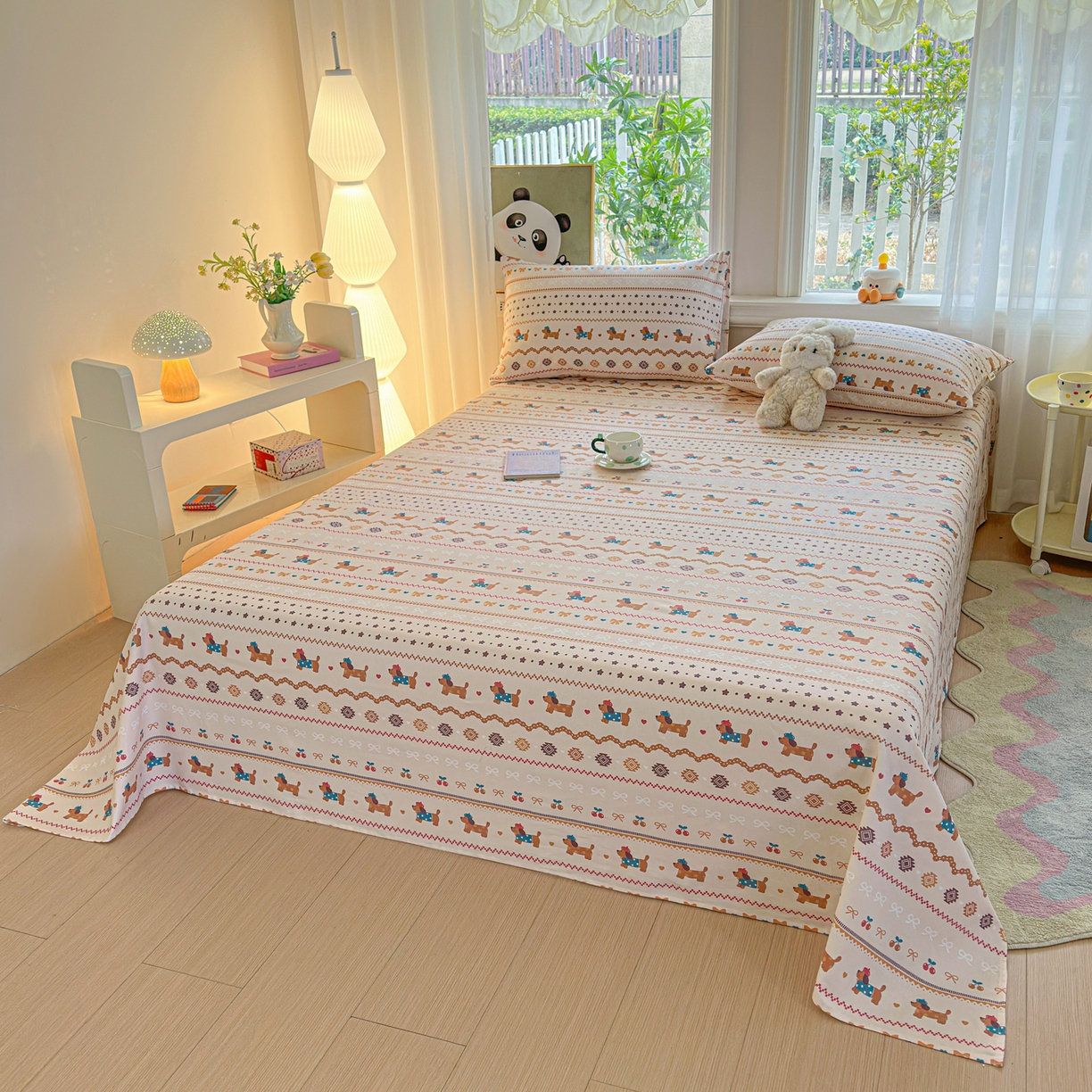 91家纺网 家纺一手货源 找家纺 莱登卡奴 2026新款A类100%全棉纯棉老粗布单床单系列 旺仔腊肠狗