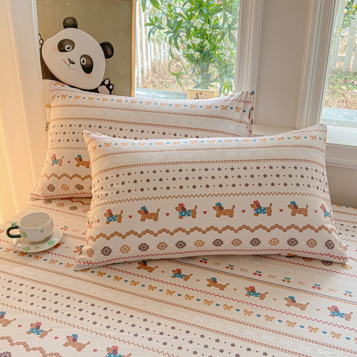 91家纺网 家纺一手货源 找家纺 莱登卡奴 2026新款A类100%全棉纯棉老粗布单床单系列 旺仔腊肠狗