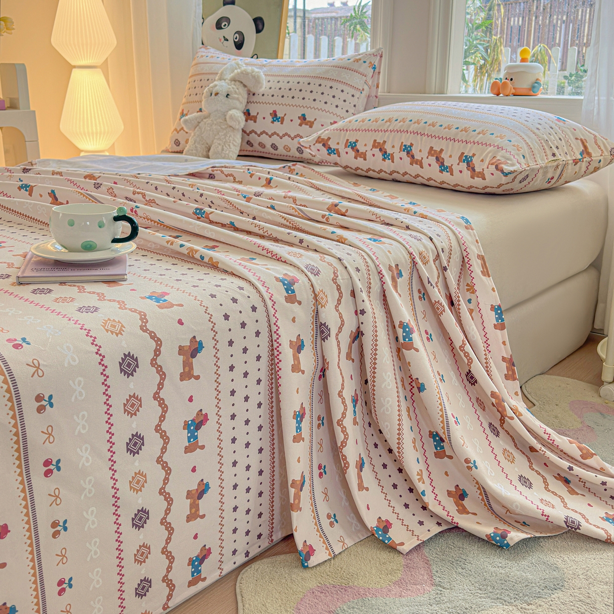 91家纺网 家纺一手货源 找家纺 莱登卡奴 2026新款A类100%全棉纯棉老粗布单床单系列 旺仔腊肠狗