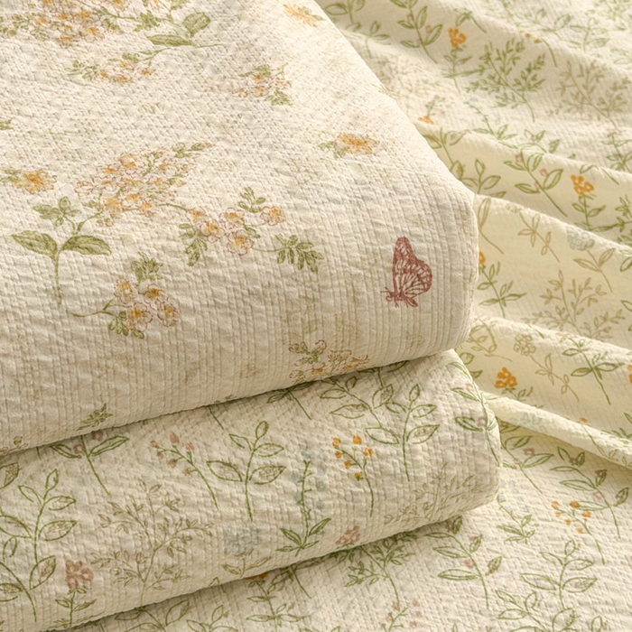 91家纺网 家纺一手货源 找家纺 （总）贝扬思家纺 2026新款高克重泡芙纱印花款单床笠床笠单件-浅糯