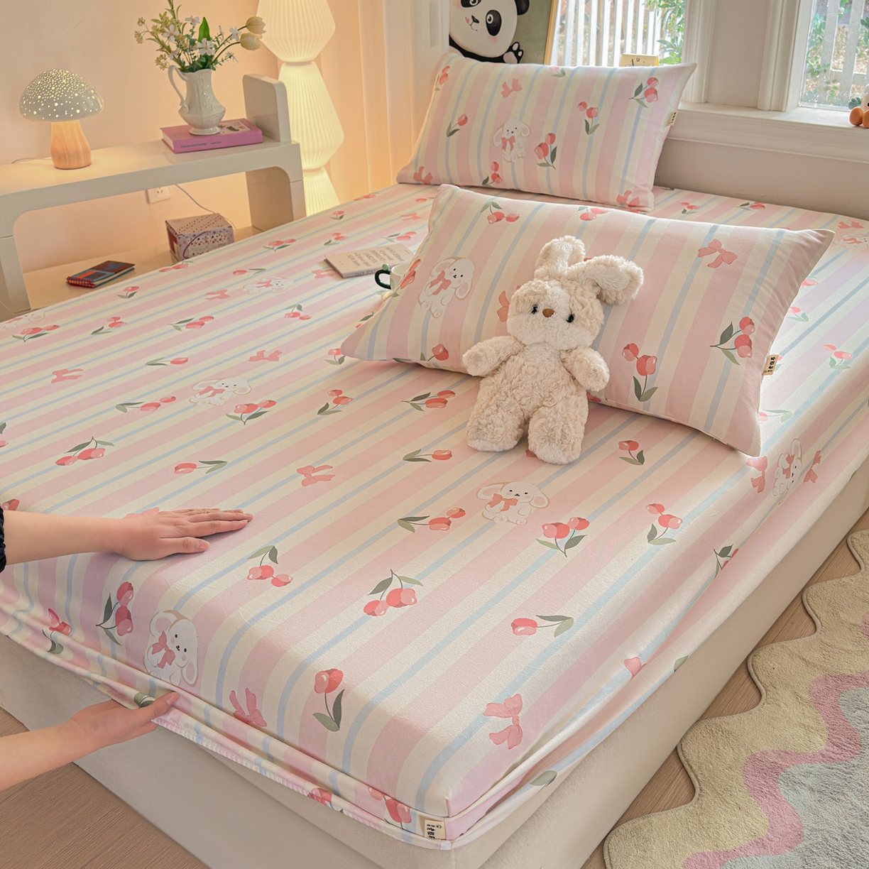 91家纺网 家纺一手货源 找家纺 莱登卡奴 2026新款A类100%全棉纯棉老粗布单床笠系列 冰淇淋