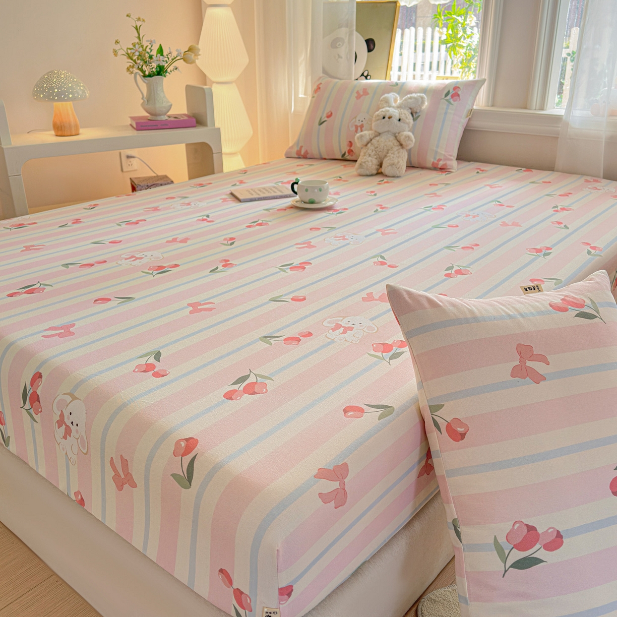 91家纺网 家纺一手货源 找家纺 莱登卡奴 2026新款A类100%全棉纯棉老粗布单床笠系列 冰淇淋