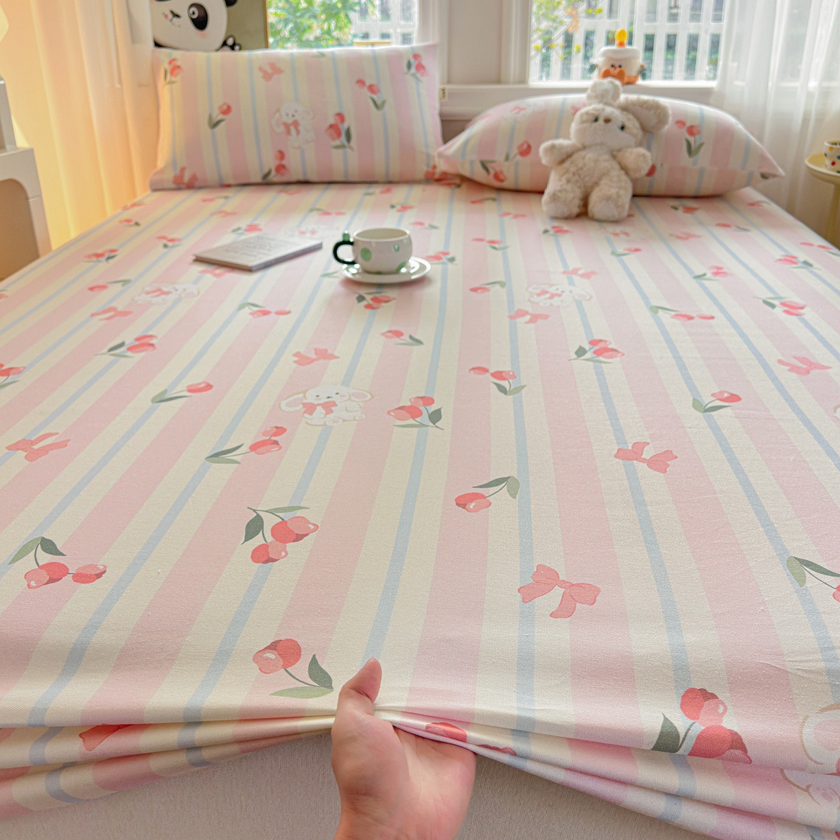 91家纺网 家纺一手货源 找家纺 莱登卡奴 2026新款A类100%全棉纯棉老粗布单床笠系列 冰淇淋