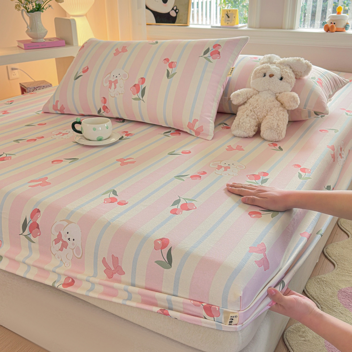 91家纺网 家纺一手货源 找家纺 莱登卡奴 2026新款A类100%全棉纯棉老粗布单床笠系列 冰淇淋