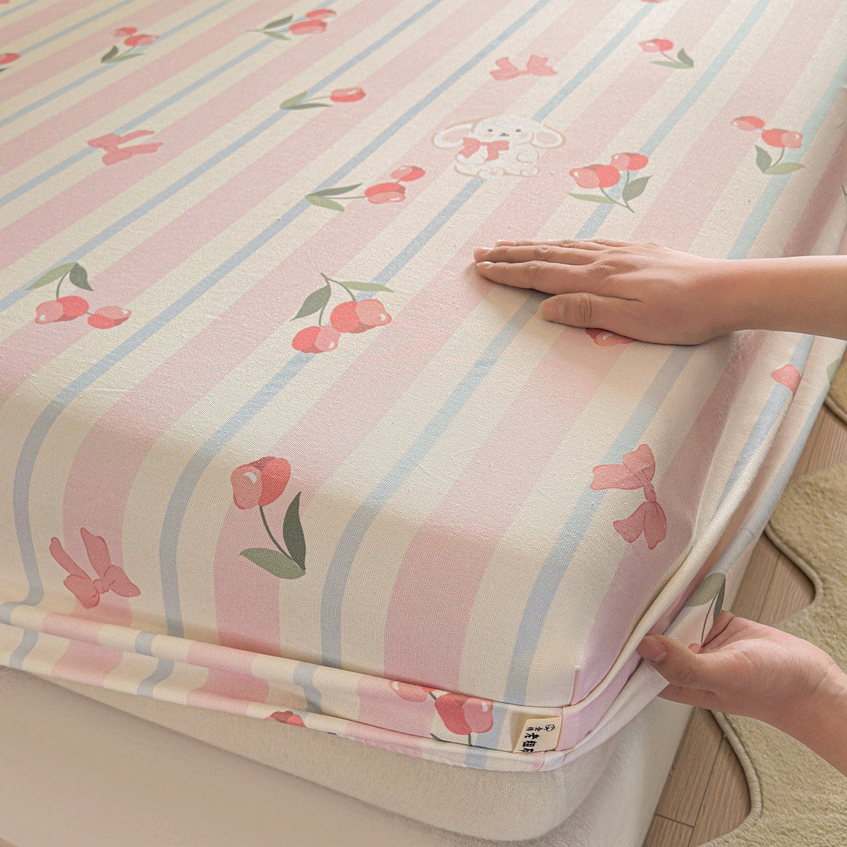 91家纺网 家纺一手货源 找家纺 莱登卡奴 2026新款A类100%全棉纯棉老粗布单床笠系列 冰淇淋