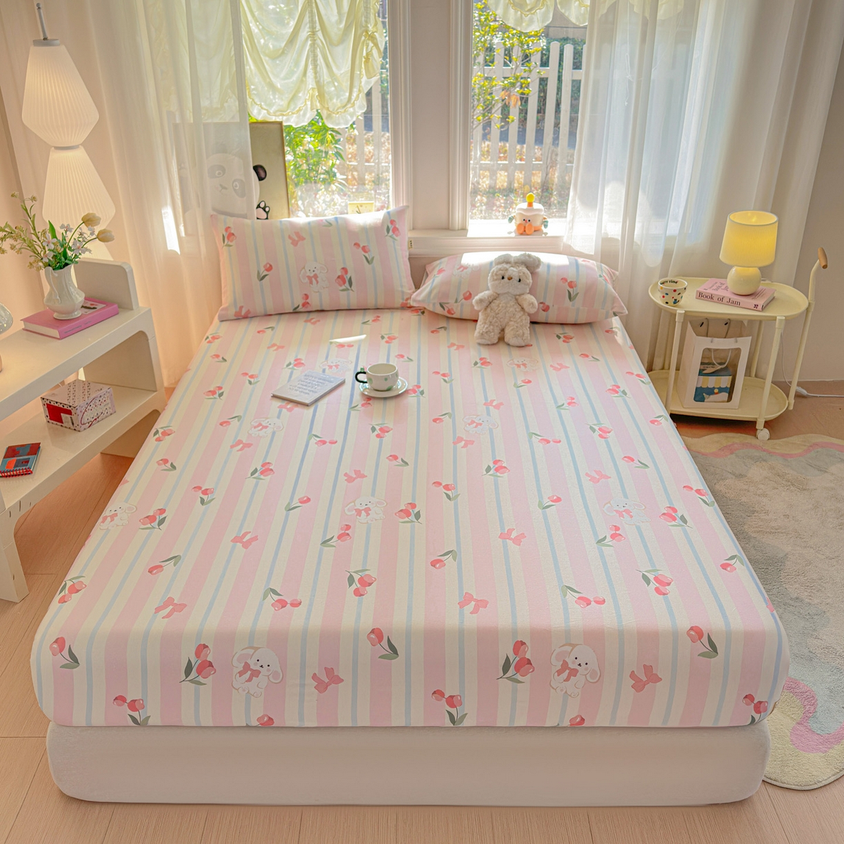 91家纺网 家纺一手货源 找家纺 莱登卡奴 2026新款A类100%全棉纯棉老粗布单床笠系列 冰淇淋