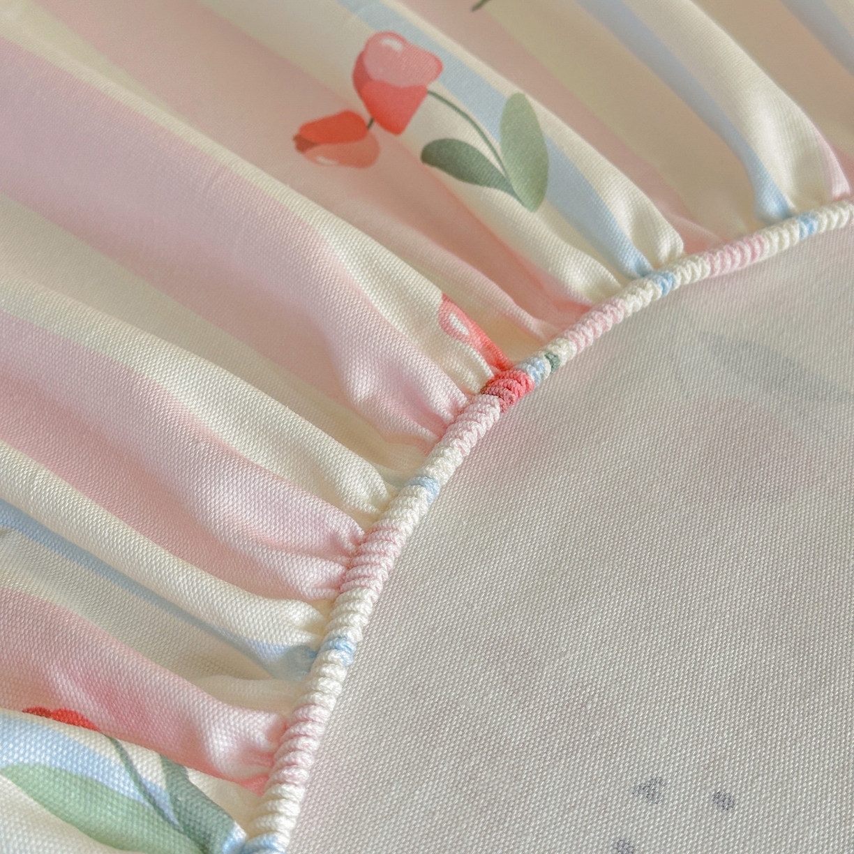 91家纺网 家纺一手货源 找家纺 莱登卡奴 2026新款A类100%全棉纯棉老粗布单床笠系列 冰淇淋