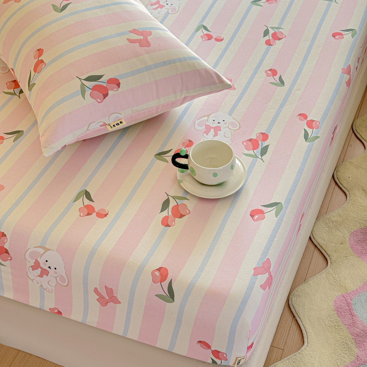 91家纺网 家纺一手货源 找家纺 莱登卡奴 2026新款A类100%全棉纯棉老粗布单床笠系列 冰淇淋