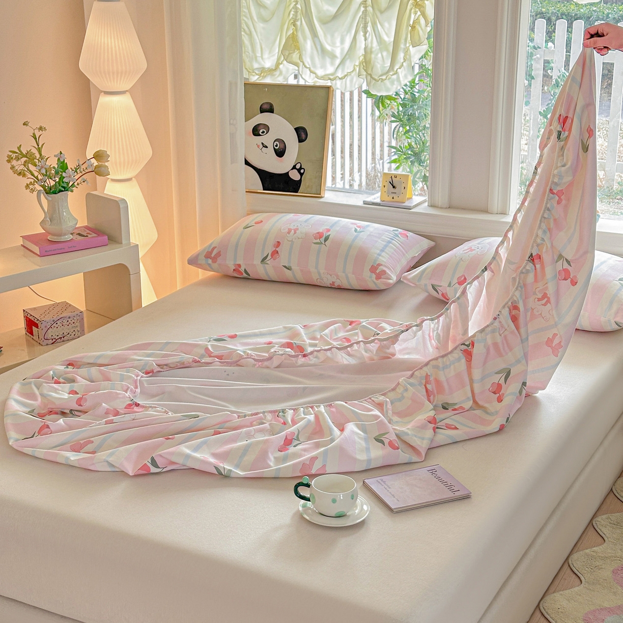 91家纺网 家纺一手货源 找家纺 莱登卡奴 2026新款A类100%全棉纯棉老粗布单床笠系列 冰淇淋