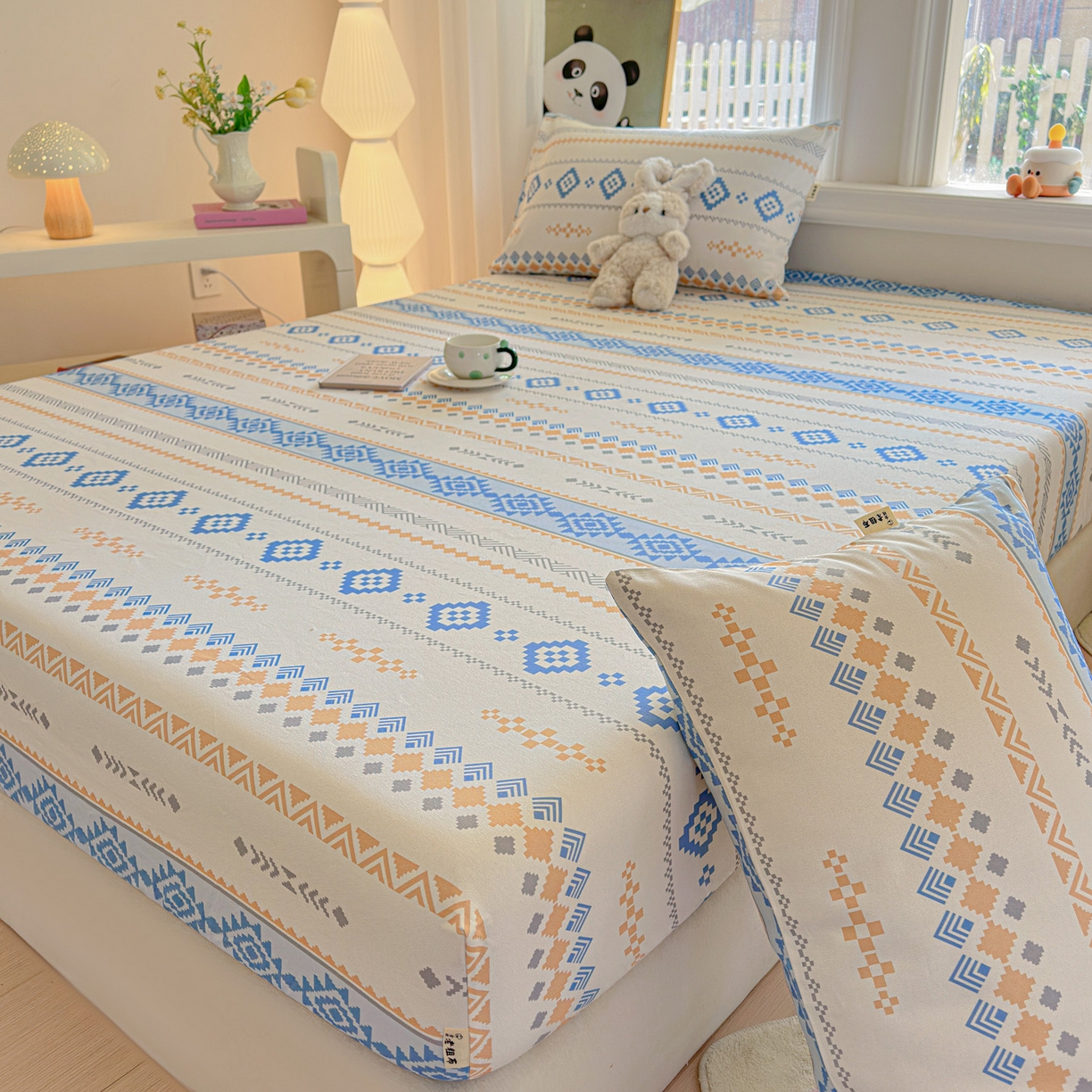 91家纺网 家纺一手货源 找家纺 莱登卡奴 2026新款A类100%全棉纯棉老粗布单床笠系列 花田初夏蓝