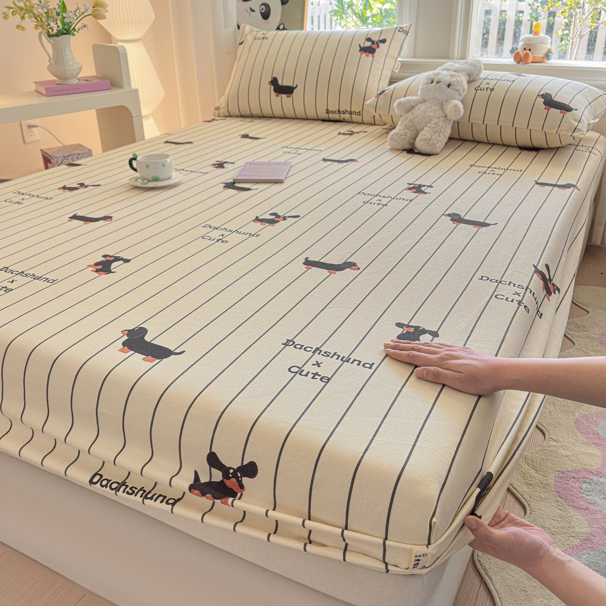 莱登卡奴 2026新款A类100%全棉纯棉老粗布单床笠系列 腊肠犬