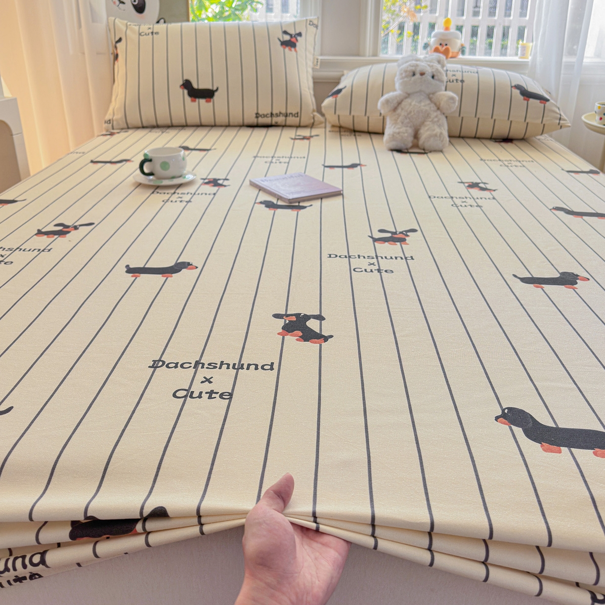 91家纺网 家纺一手货源 找家纺 莱登卡奴 2026新款A类100%全棉纯棉老粗布单床笠系列 腊肠犬