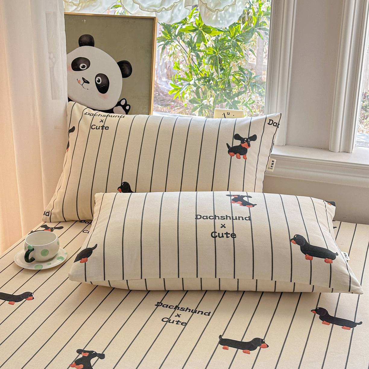 91家纺网 家纺一手货源 找家纺 莱登卡奴 2026新款A类100%全棉纯棉老粗布单床笠系列 腊肠犬