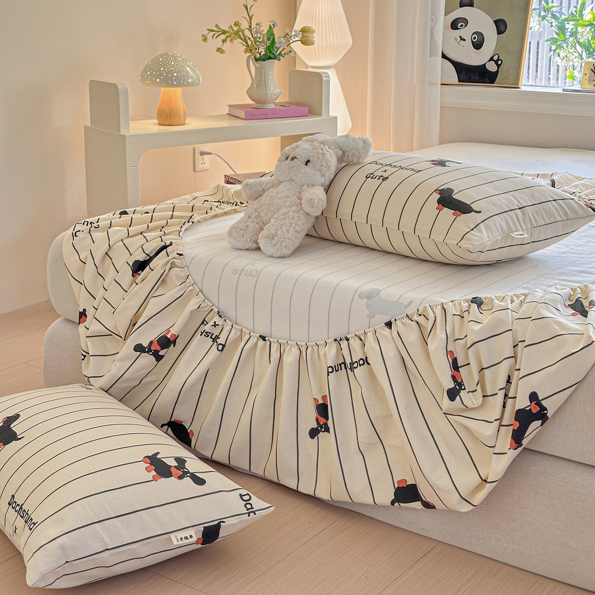 91家纺网 家纺一手货源 找家纺 莱登卡奴 2026新款A类100%全棉纯棉老粗布单床笠系列 腊肠犬