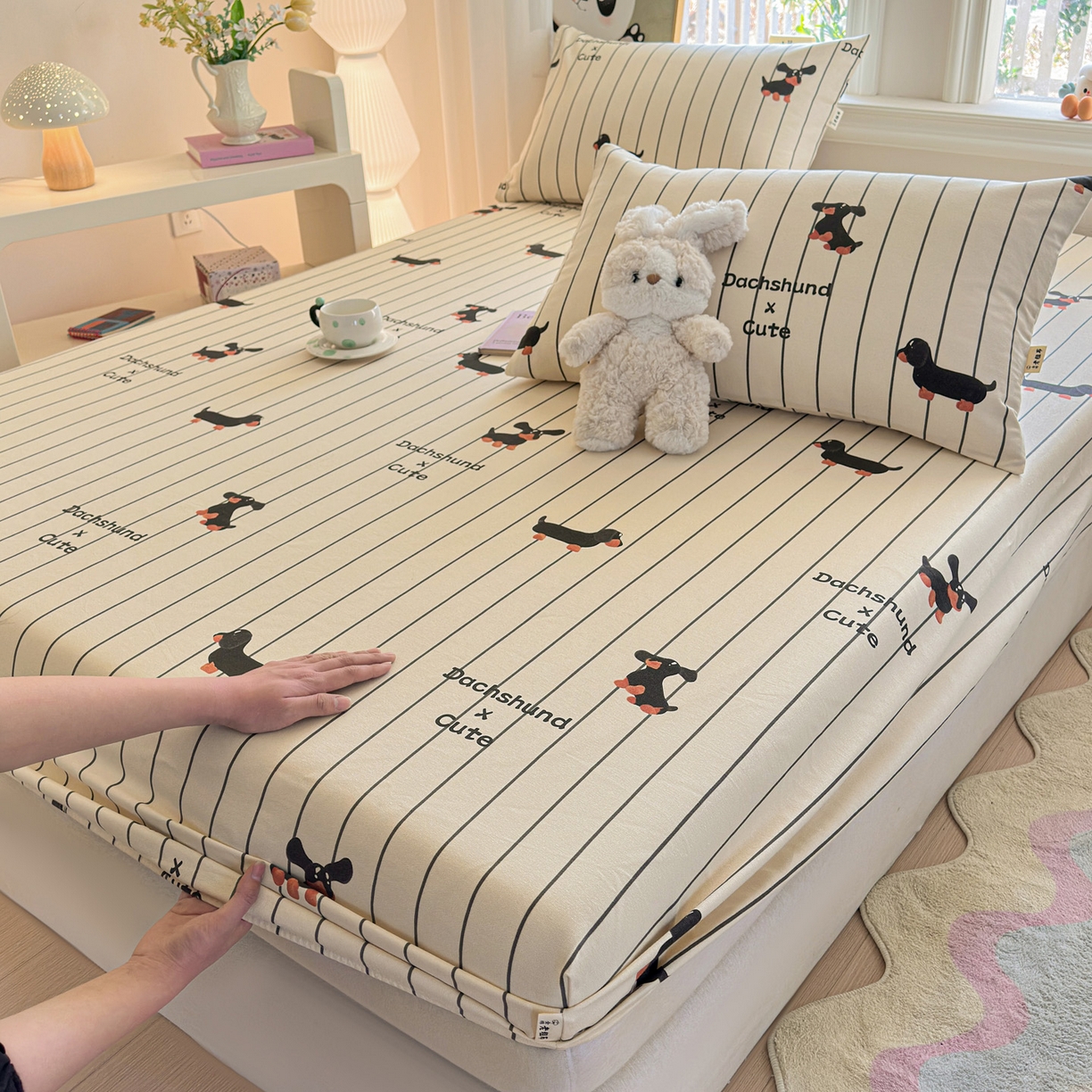 91家纺网 家纺一手货源 找家纺 莱登卡奴 2026新款A类100%全棉纯棉老粗布单床笠系列 腊肠犬