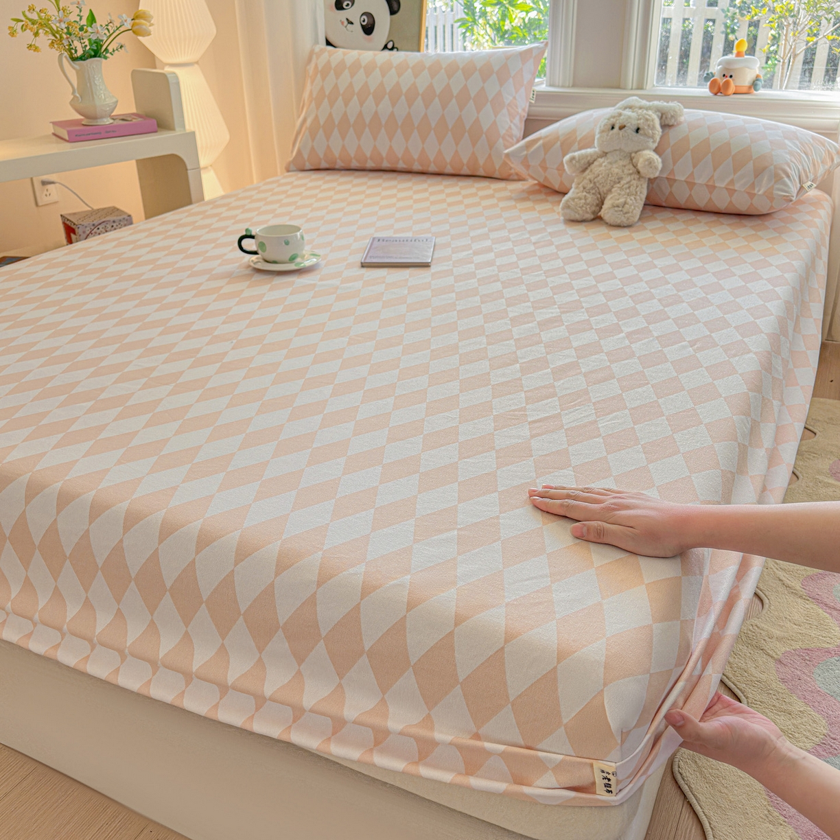 莱登卡奴 2026新款A类100%全棉纯棉老粗布单床笠系列 菱格米