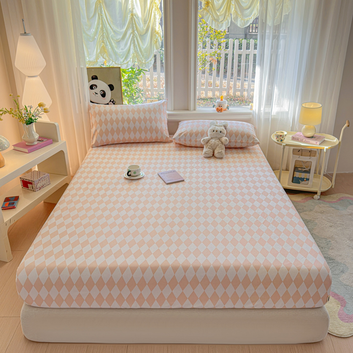 91家纺网 家纺一手货源 找家纺 莱登卡奴 2026新款A类100%全棉纯棉老粗布单床笠系列 菱格米