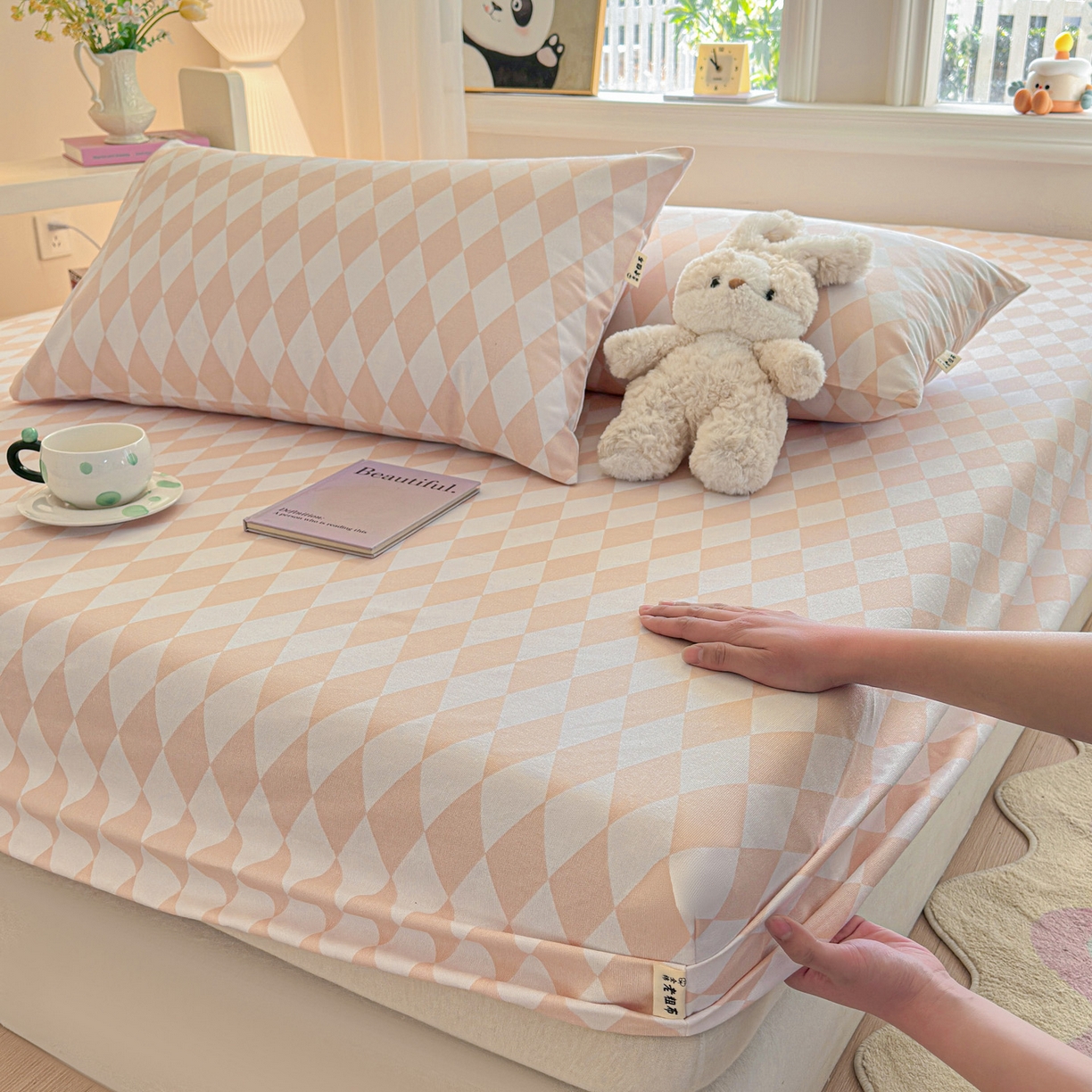 91家纺网 家纺一手货源 找家纺 莱登卡奴 2026新款A类100%全棉纯棉老粗布单床笠系列 菱格米