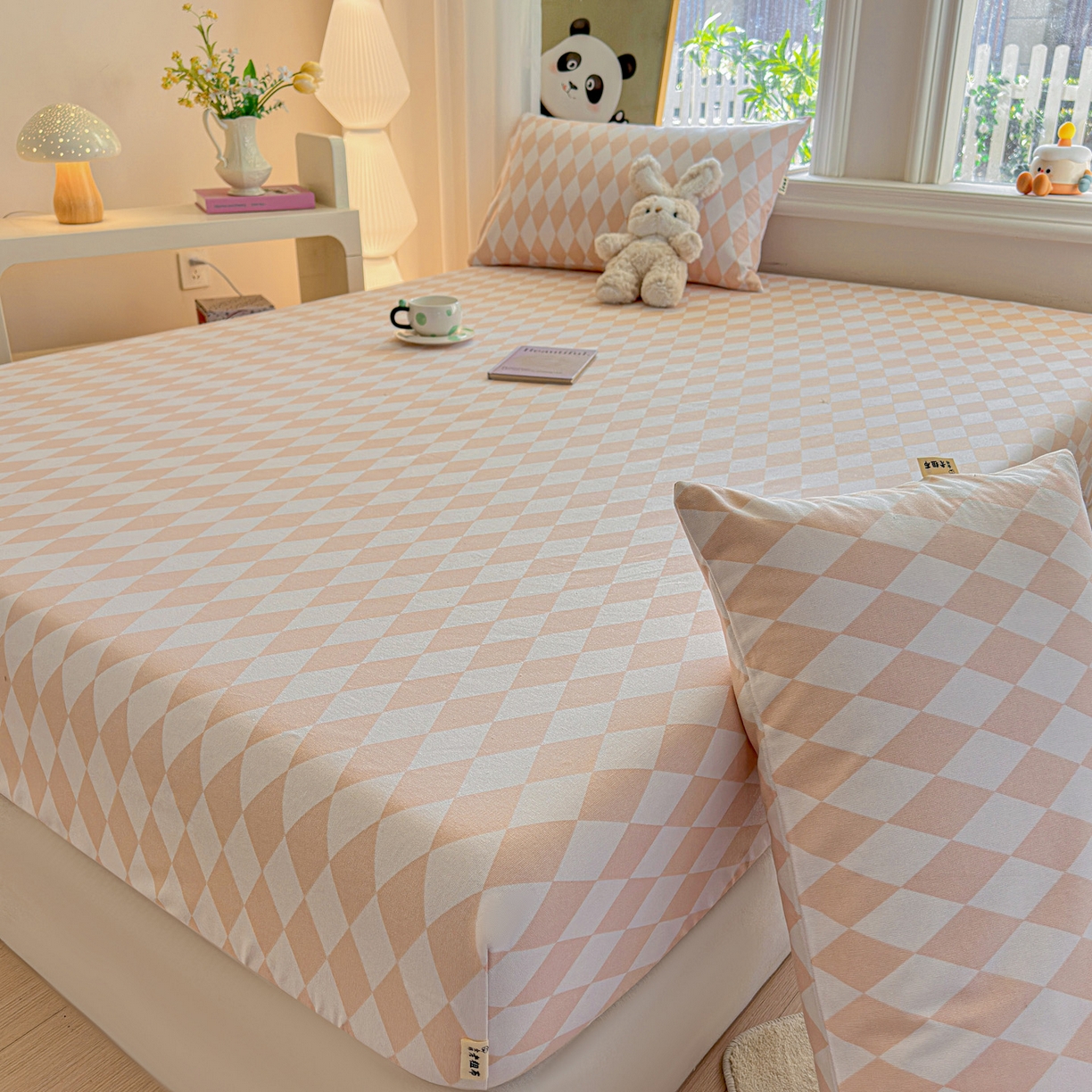 91家纺网 家纺一手货源 找家纺 莱登卡奴 2026新款A类100%全棉纯棉老粗布单床笠系列 菱格米