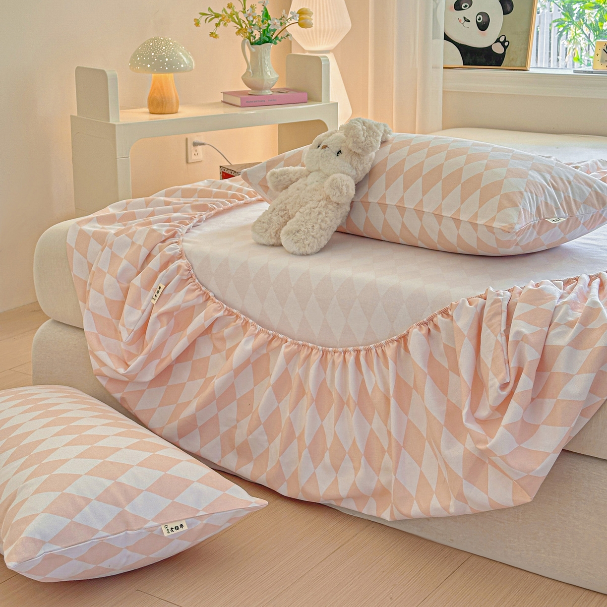 91家纺网 家纺一手货源 找家纺 莱登卡奴 2026新款A类100%全棉纯棉老粗布单床笠系列 菱格米