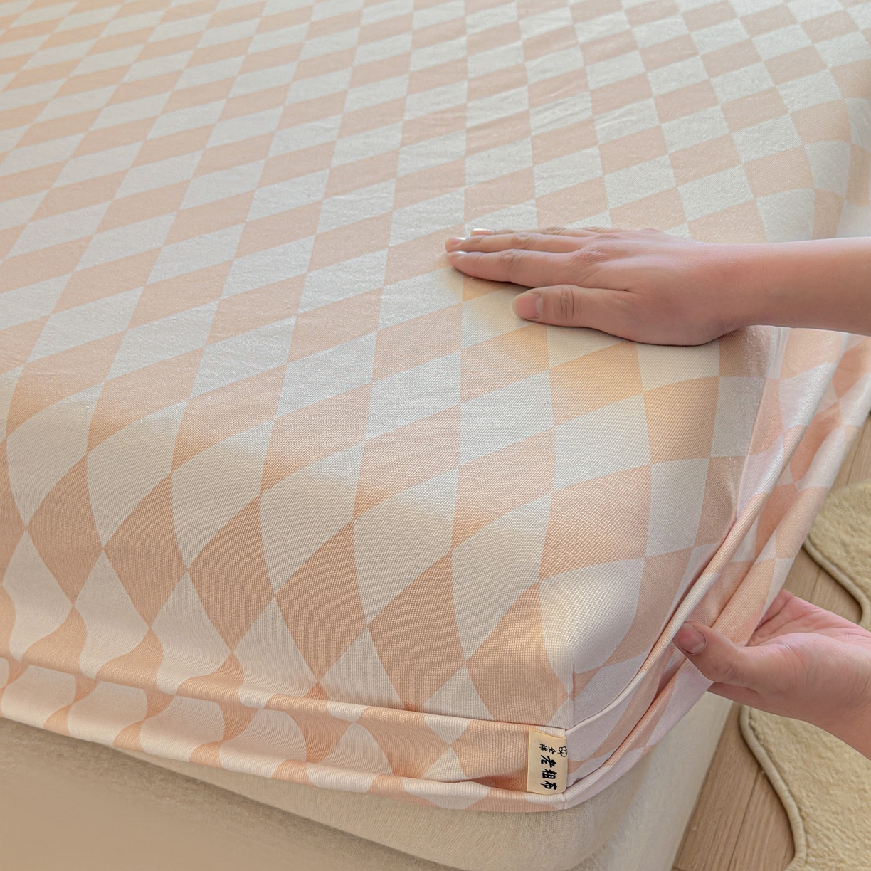 91家纺网 家纺一手货源 找家纺 莱登卡奴 2026新款A类100%全棉纯棉老粗布单床笠系列 菱格米