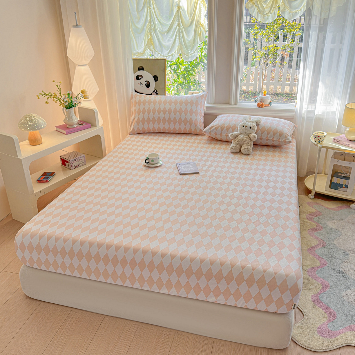 91家纺网 家纺一手货源 找家纺 莱登卡奴 2026新款A类100%全棉纯棉老粗布单床笠系列 菱格米