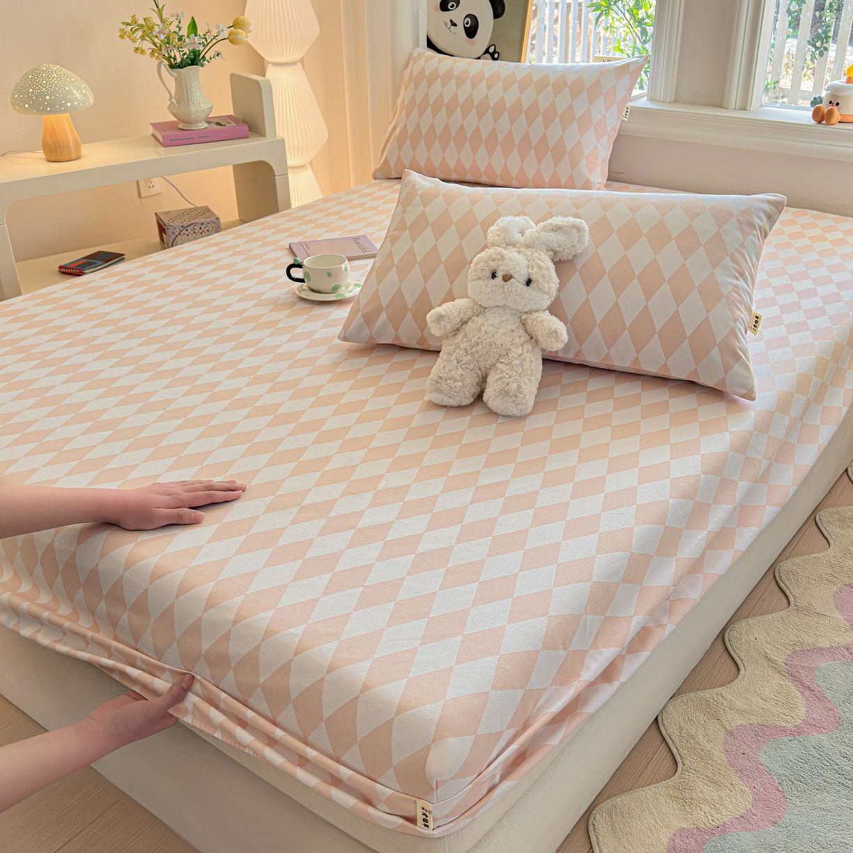 91家纺网 家纺一手货源 找家纺 莱登卡奴 2026新款A类100%全棉纯棉老粗布单床笠系列 菱格米