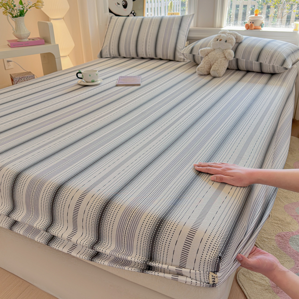 莱登卡奴 2026新款A类100%全棉纯棉老粗布单床笠系列 莫奈灰