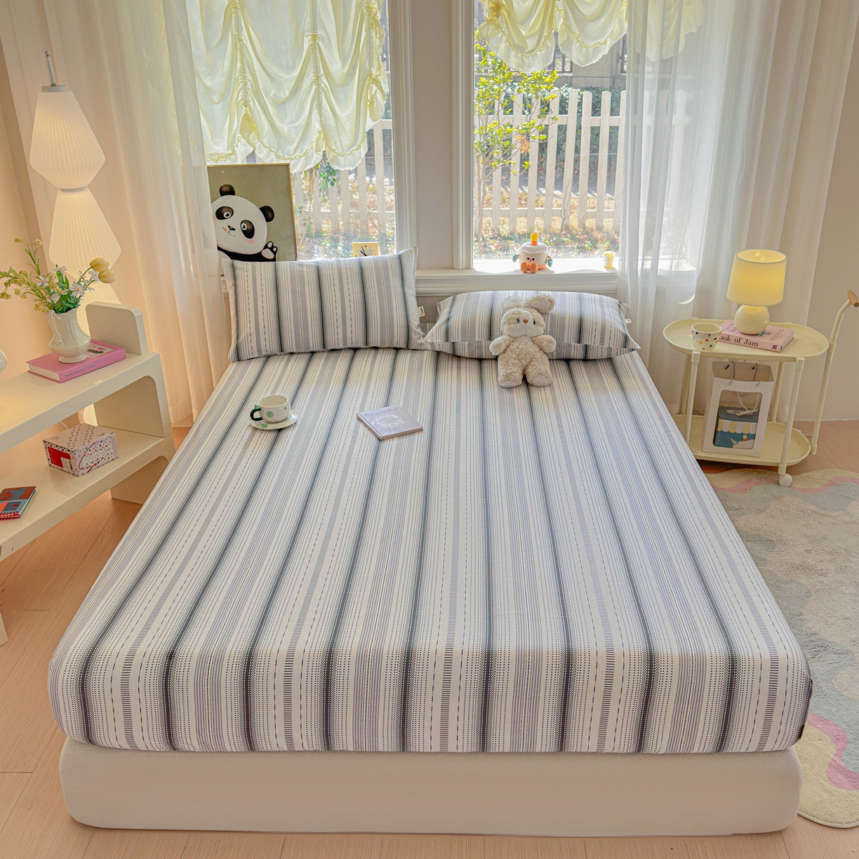 91家纺网 家纺一手货源 找家纺 莱登卡奴 2026新款A类100%全棉纯棉老粗布单床笠系列 莫奈灰