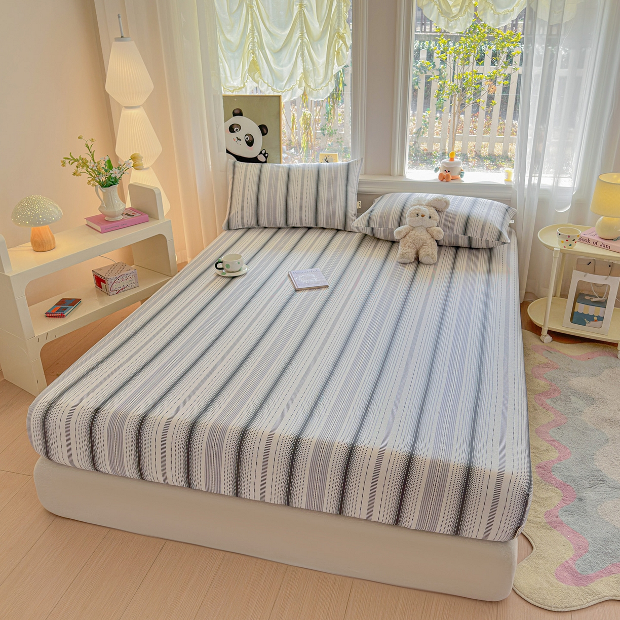 91家纺网 家纺一手货源 找家纺 莱登卡奴 2026新款A类100%全棉纯棉老粗布单床笠系列 莫奈灰