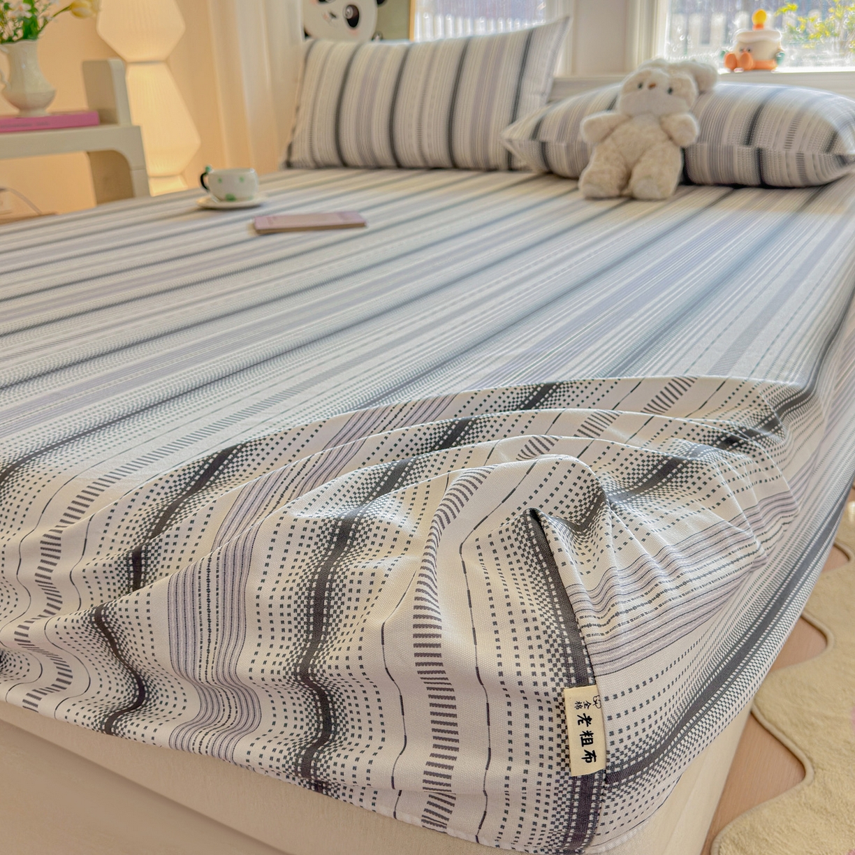 91家纺网 家纺一手货源 找家纺 莱登卡奴 2026新款A类100%全棉纯棉老粗布单床笠系列 莫奈灰