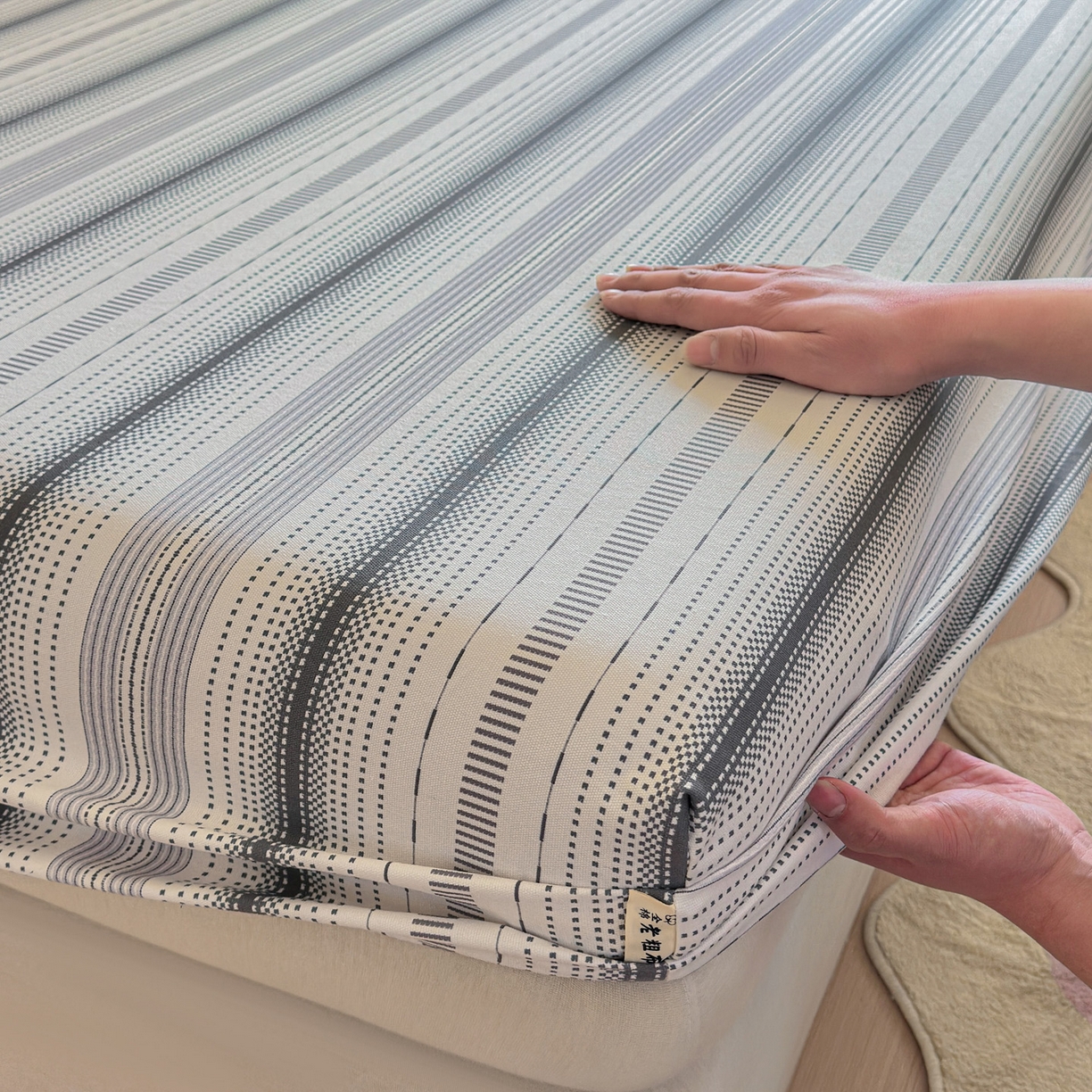 91家纺网 家纺一手货源 找家纺 莱登卡奴 2026新款A类100%全棉纯棉老粗布单床笠系列 莫奈灰