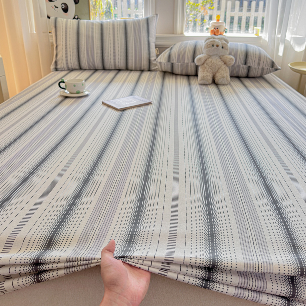 91家纺网 家纺一手货源 找家纺 莱登卡奴 2026新款A类100%全棉纯棉老粗布单床笠系列 莫奈灰