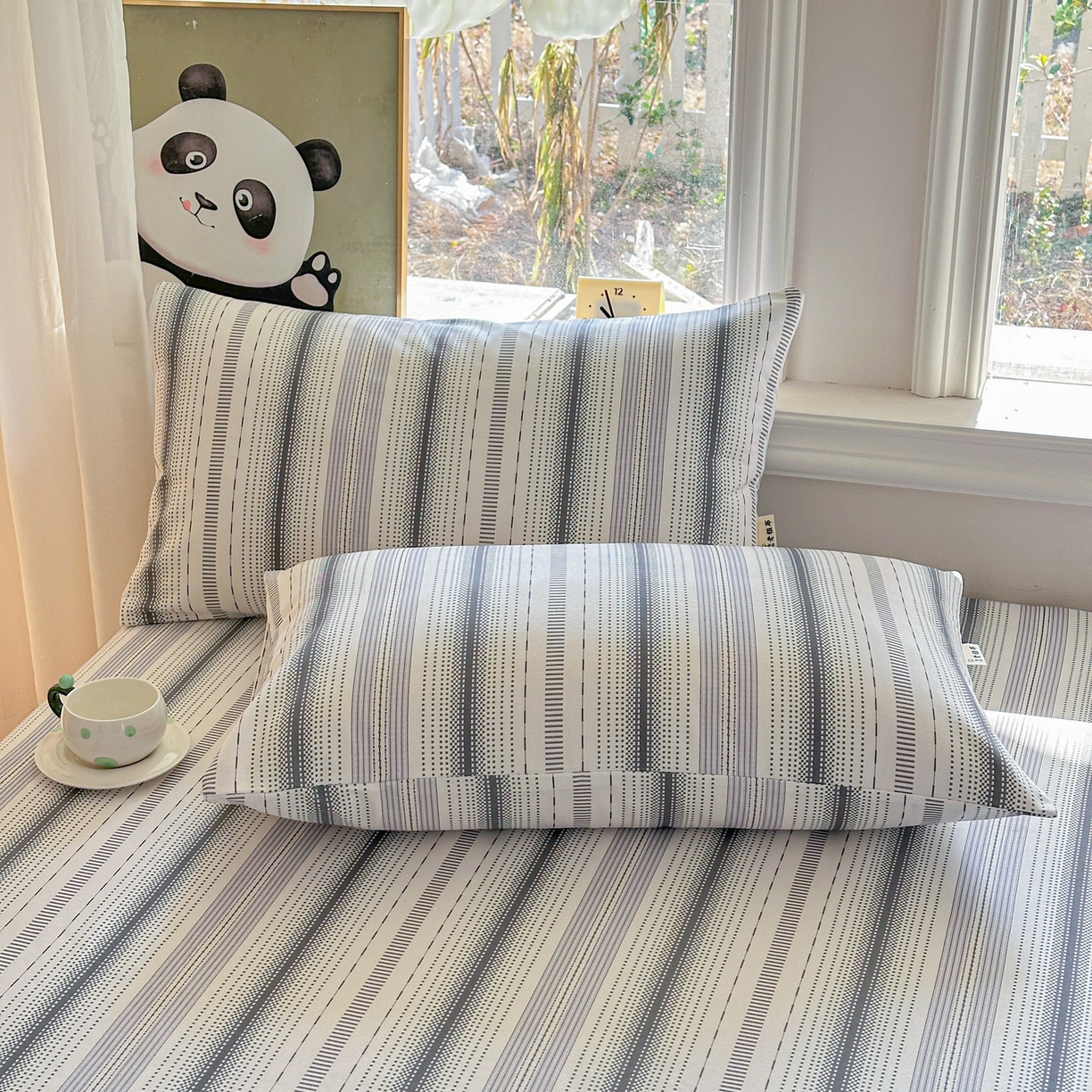 91家纺网 家纺一手货源 找家纺 莱登卡奴 2026新款A类100%全棉纯棉老粗布单床笠系列 莫奈灰