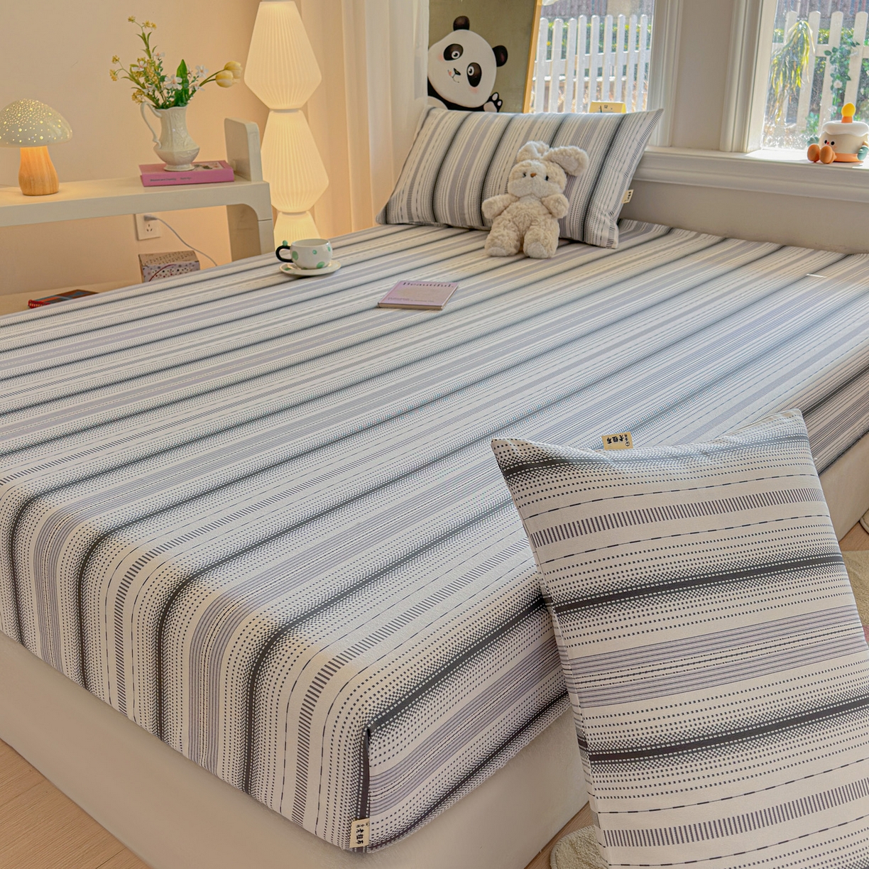 91家纺网 家纺一手货源 找家纺 莱登卡奴 2026新款A类100%全棉纯棉老粗布单床笠系列 莫奈灰