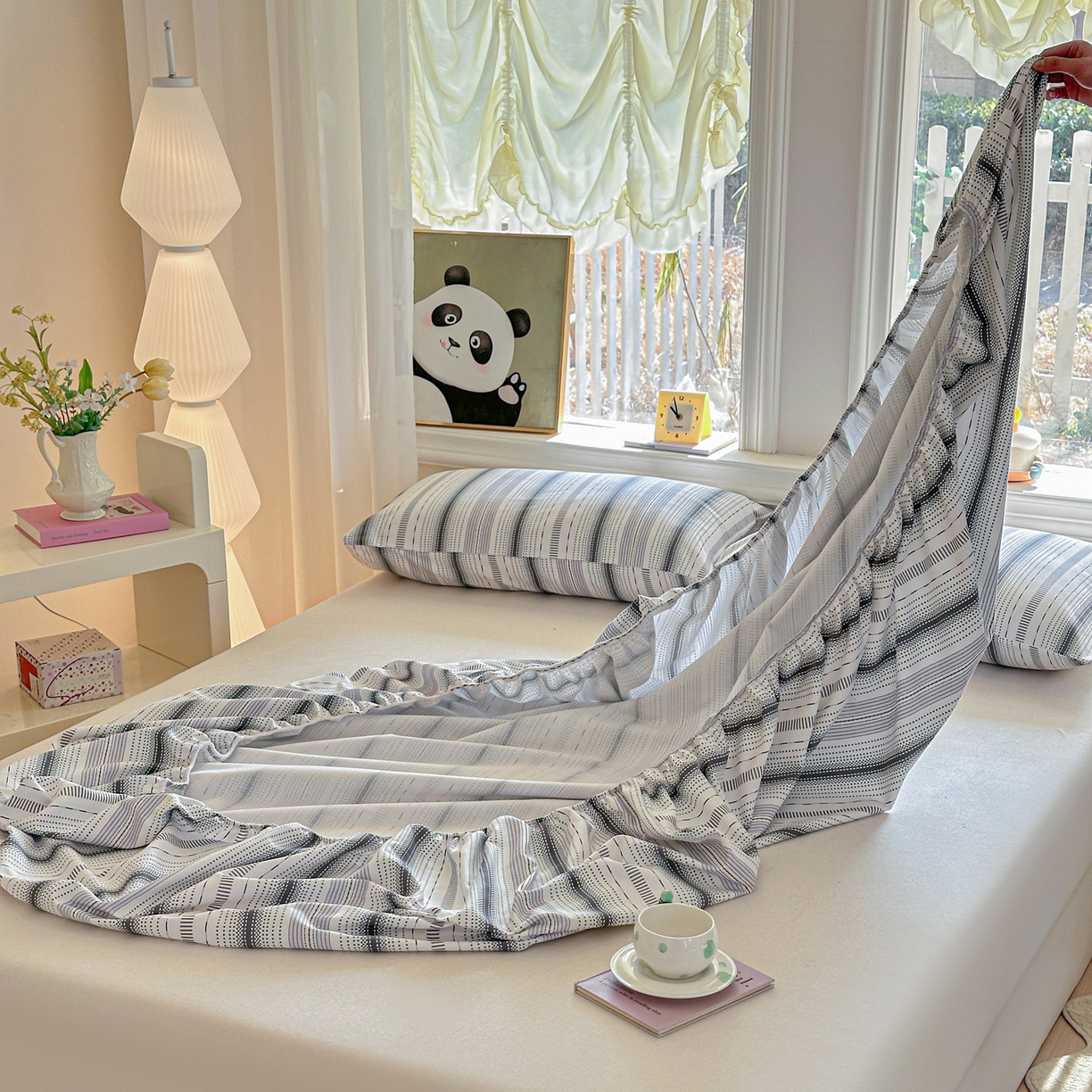 91家纺网 家纺一手货源 找家纺 莱登卡奴 2026新款A类100%全棉纯棉老粗布单床笠系列 莫奈灰