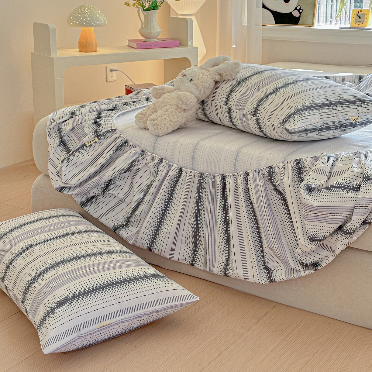 91家纺网 家纺一手货源 找家纺 莱登卡奴 2026新款A类100%全棉纯棉老粗布单床笠系列 莫奈灰