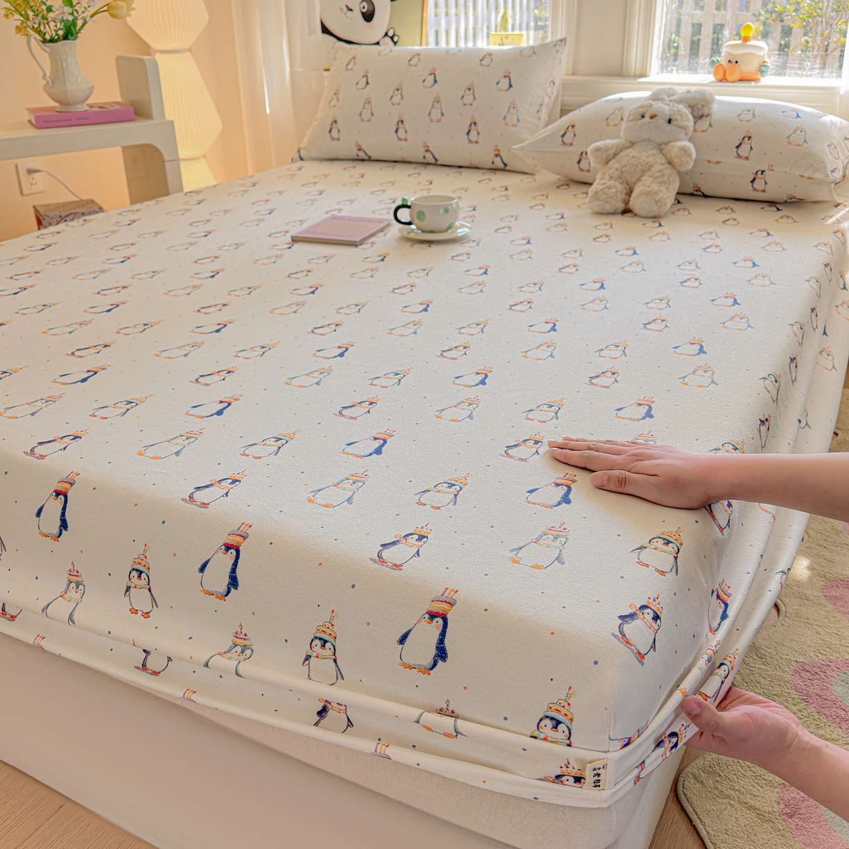 莱登卡奴 2026新款A类100%全棉纯棉老粗布单床笠系列 企鹅